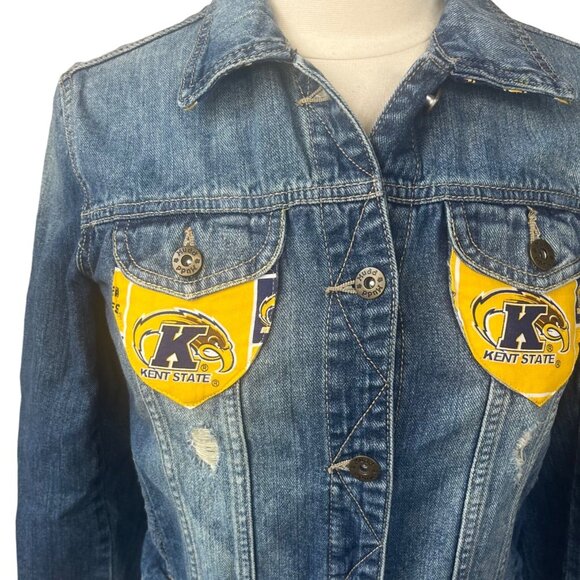 Mudd Kent State Custom Made Denim Jean Jacket Womens Medium Distressed - Picture 5 of 16